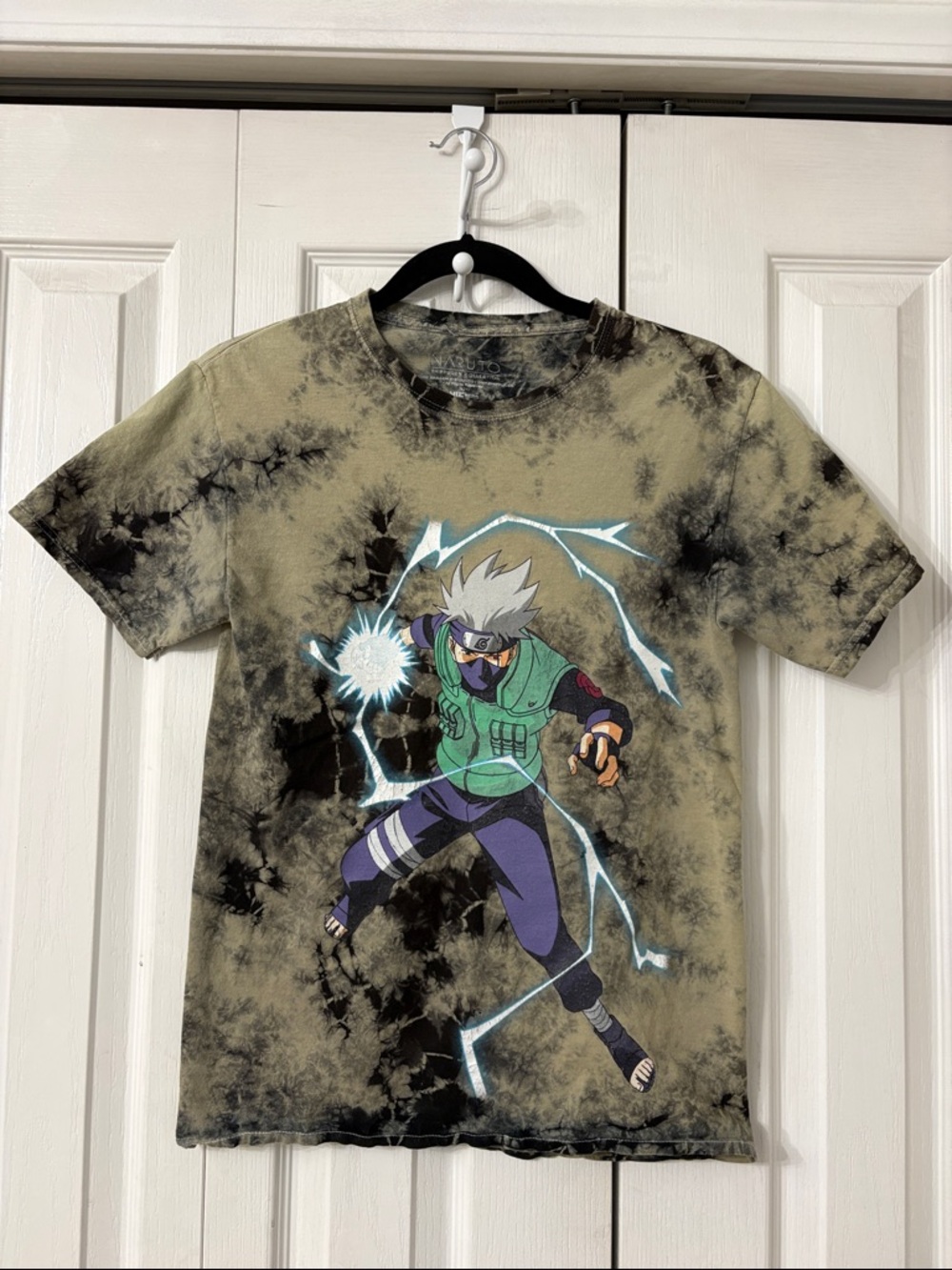 Naruto Kakashi Hatake Shirt Mens Extra Small Green Tie-Dye Paint Splatter